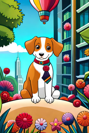 Cute Cartoon puppy and dog Illustratonの素材