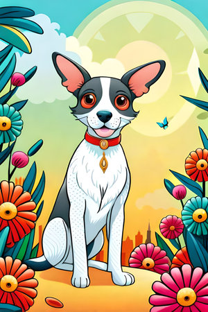 Cute Cartoon puppy and dog Illustratonの素材