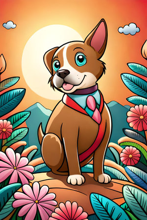 Cute Cartoon puppy and dog Illustratonの素材