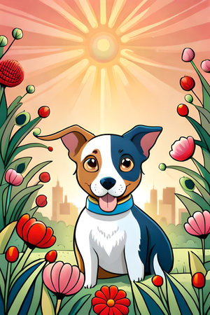 Cute Cartoon puppy and dog Illustratonの素材