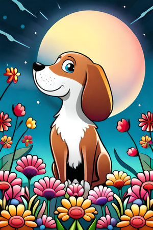 Cute Cartoon puppy and dog Illustratonの素材