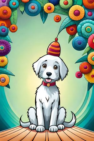 Cute Cartoon puppy and dog Illustratonの素材