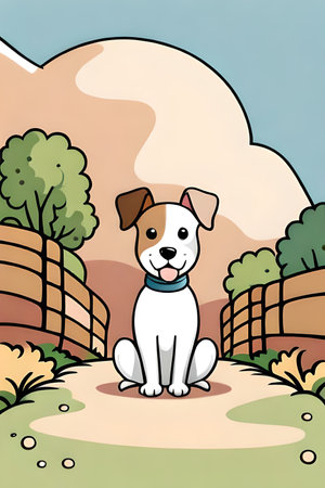Cute cartoon dog characters with flower background generative aiの素材