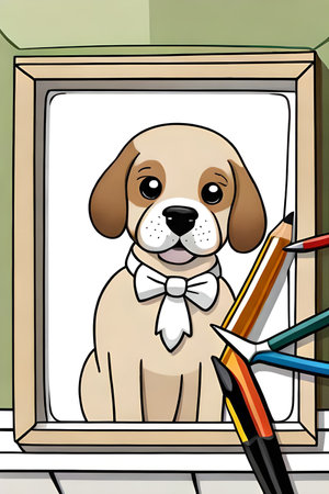 Cute cartoon dog characters with flower background generative aiの素材