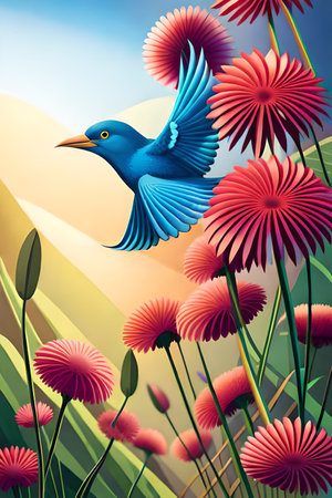 Cute cartoon dog characters with flower background generative aiの素材