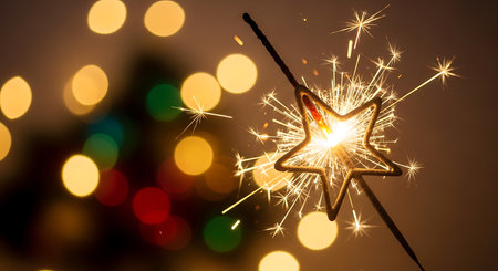 Christmas sparkler on bokeh background, happy new year conceptの素材