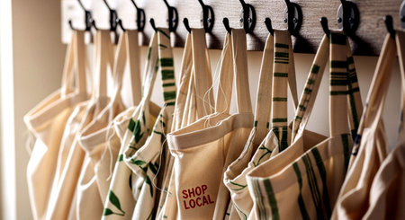 Close up of clothes hanging in a row on wooden hangers.の素材