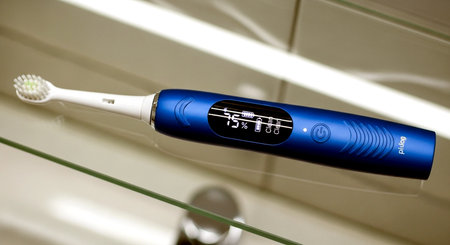 Electric toothbrush on a shelf in a dental clinic. Selective focus.の素材