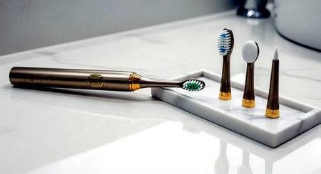 Toothbrushes and dental floss on a white background.の素材