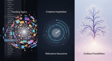 a digital interface with trending topics creative inspiration and endless possibilities shown togetherの素材
