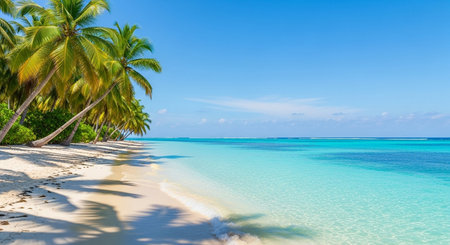 Beautiful tropical beach with coconut palm tree and turquoise seaの素材