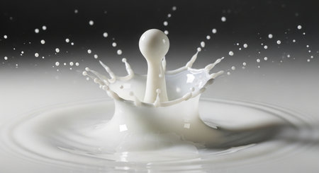 splash of milk isolated on black background close-up macro photographyの素材