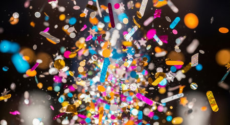 Colorful confetti background with bokeh defocused lights and starsの素材