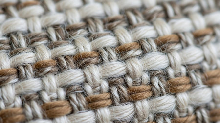 Detailed Macro Shot of Natural Woven Fabric Texture in Neutral Beige and Brown Tonesの素材