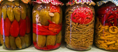 Traditional Turkish pickles of various fruits and vegetablesの写真素材