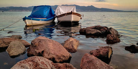 Fishing boats in the seaの写真素材