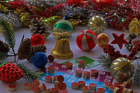 Bingo game combined with colorful Christmas decorations.