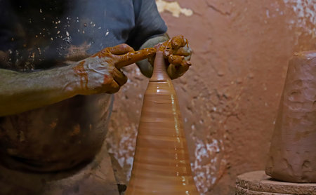 Pottery production from soil, professional pottery, jug, cube production