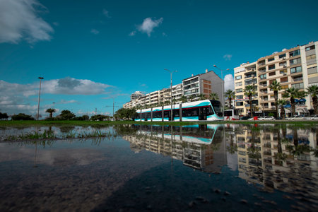 Turkey - Izmir - Photos of the trolley running on the AtaÅehir, alaybey line in KarÅÄ±yaka on January 14, 2021のeditorial素材