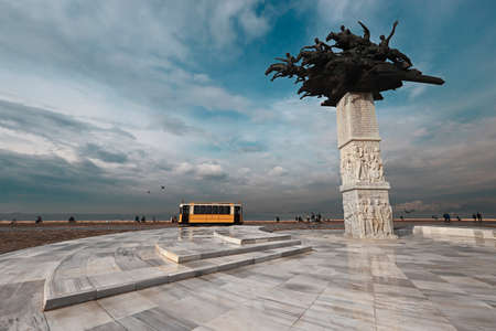 Turkey - Izmir 22January 2021 nostalgic tram running in Alsancak district. Tarmvay names crispy, boyoz and jigdem.のeditorial素材