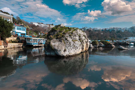 (Istanbul - Turkey - February 23, 2021) Sile Town, reflections in the sea in a cloudy sky.のeditorial素材