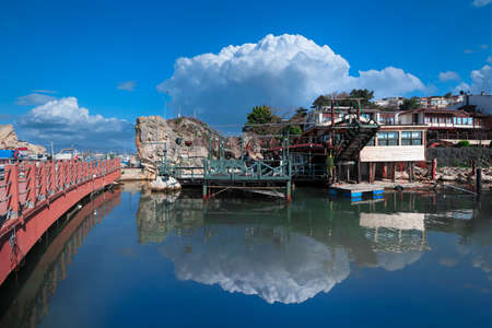 (Istanbul - Turkey - February 23, 2021) Sile Town, reflections in the sea in a cloudy sky.のeditorial素材