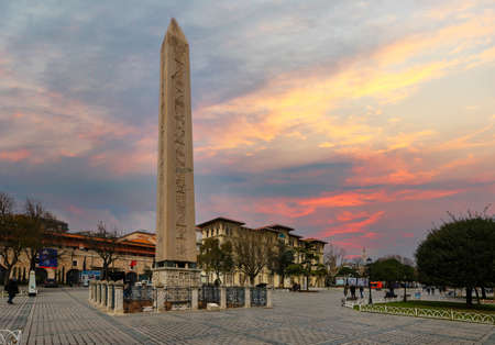 (Istanbul - Turkey 25 February 2021) It is an obelisk in Sultanahmet square. It was brought from Egypt by the Roman emperor Theodosius in 390 AD and erected in its current location.のeditorial素材