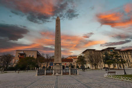 (Istanbul - Turkey 25 February 2021) It is an obelisk in Sultanahmet square. It was brought from Egypt by the Roman emperor Theodosius in 390 AD and erected in its current location.のeditorial素材
