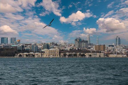 (Istanbul - Turkey 15 February 2021) Istanbul Bosphorus and Dolmabahce Palaceのeditorial素材