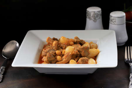 Turkish style meat roast with small shallots and chickpeas. Turkish stewの写真素材