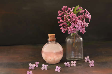 Soothing essential oil, lilac flower oil.の写真素材