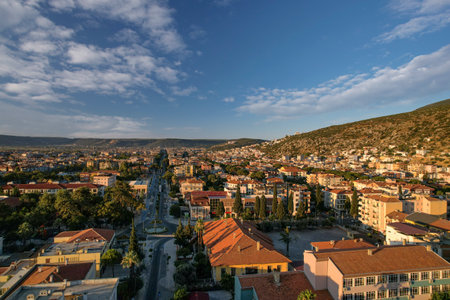 Turkey - MuÄla July 20, 2021 Milas republic street drone view.のeditorial素材