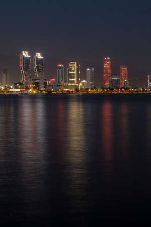 Moonrise on September 21, 2021 over the BayraklÄ± district of Izmir - Turkeyのeditorial素材