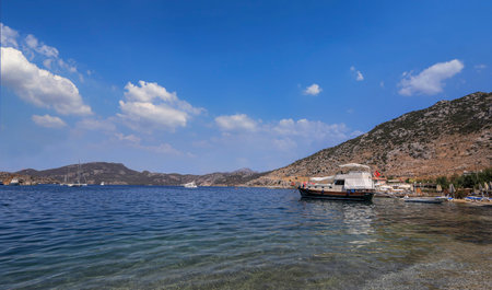 Marmaris - Turkey 06 September 2021 Spectacular escape from Selimiye Village.Marmaris is close to the Mediterranean. Nice place for vacation with cruise.のeditorial素材