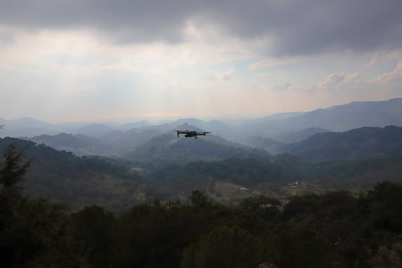 Izmir - Turkey - October 01, 2021 : A Turkish photographer tests the new drone DJI Air 2S and takes...