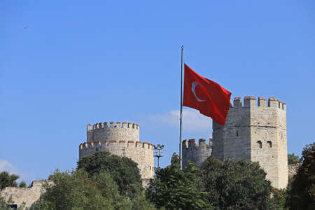 Ruins of ancient fortress wall of the Emperor Theodosius in the center of Istanbul. Turkeyの写真素材