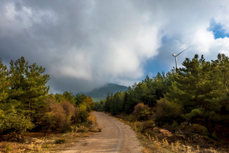 A cloudy sky in the autumn season on the Yamanlar mountain in Ä°zmir - Turkey .の写真素材