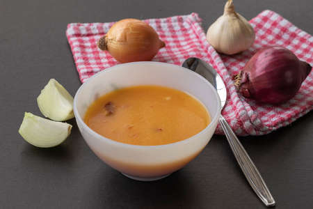 Traditional delicious Turkish soup; English name; Tarhana soupの写真素材