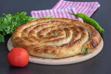 Turkish Tray Boregi, Round Borek, Tray pastry (Turkish name; Roll Borek)の写真素材
