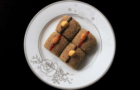 Honey almond dessert (Turkish name: Honey almond)の写真素材