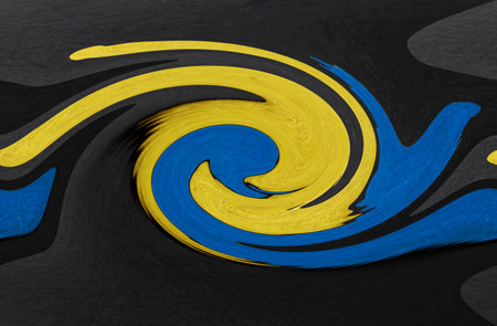 Circular and shear pattern themed illustration of two yellow and navy blue balls. Created artistic...