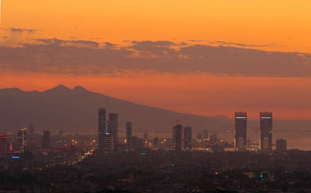 Night view of Izmir city from a distance. City Lights of Izmir downtown at night. Izmir is the third biggest city of Turkey.の写真素材