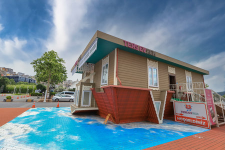 Istanbul - Turkey - June 21, 2021: Upside down house located in Beyoglu district of Istanbulのeditorial素材