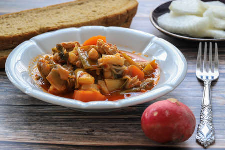 Leek dish made with meat, chickpeas, carrots. Turkish style leek dish.の写真素材