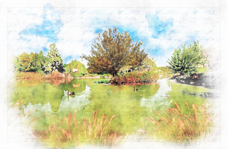 Izmir -Natural life park, watercolor artistic work.の写真素材