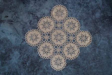 Handcrafted lace tablecloth, coffee table cover. Warm white or beige vintage knit lace. Crochet lace...