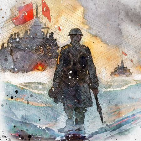 18 March Ãanakkale wars anniversary. Watercolor artistic work.の写真素材