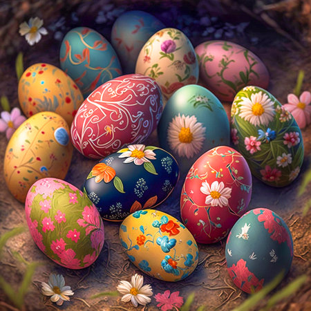 Happy Easter. Colorful perfectly dyed easter eggs with artificial intelligence app.