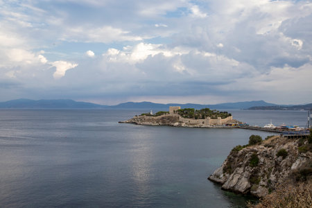 Kusadasi, Turkey - September .05.2023 : Pigeon Island Castle, (Guvercinada castle in Turkish) is a tourist attraction.のeditorial素材
