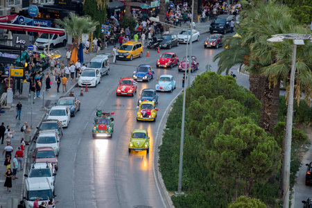 Turkey - Izmir 9 September 2023 Celebration cortege of Volkswagen turtle vehicles in KarÅÄ±ka district during the liberation events of Izmir.のeditorial素材